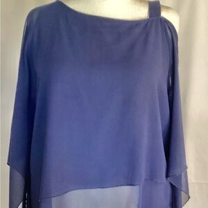 Women’s One-Shoulder Sheer Overlay Top in Navy